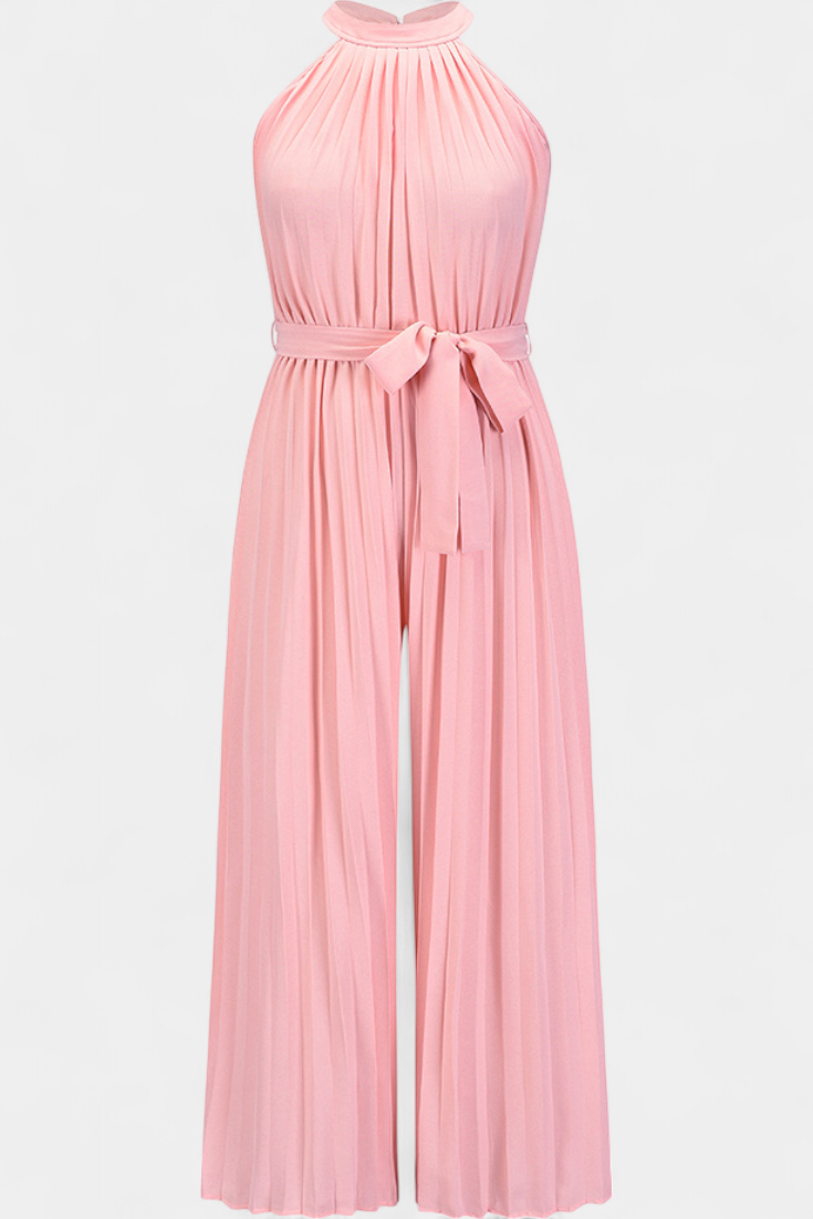 Halter Neck Pleated Palazzo Jumpsuit for Women