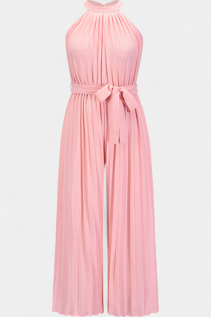 Halter Neck Pleated Palazzo Jumpsuit for Women