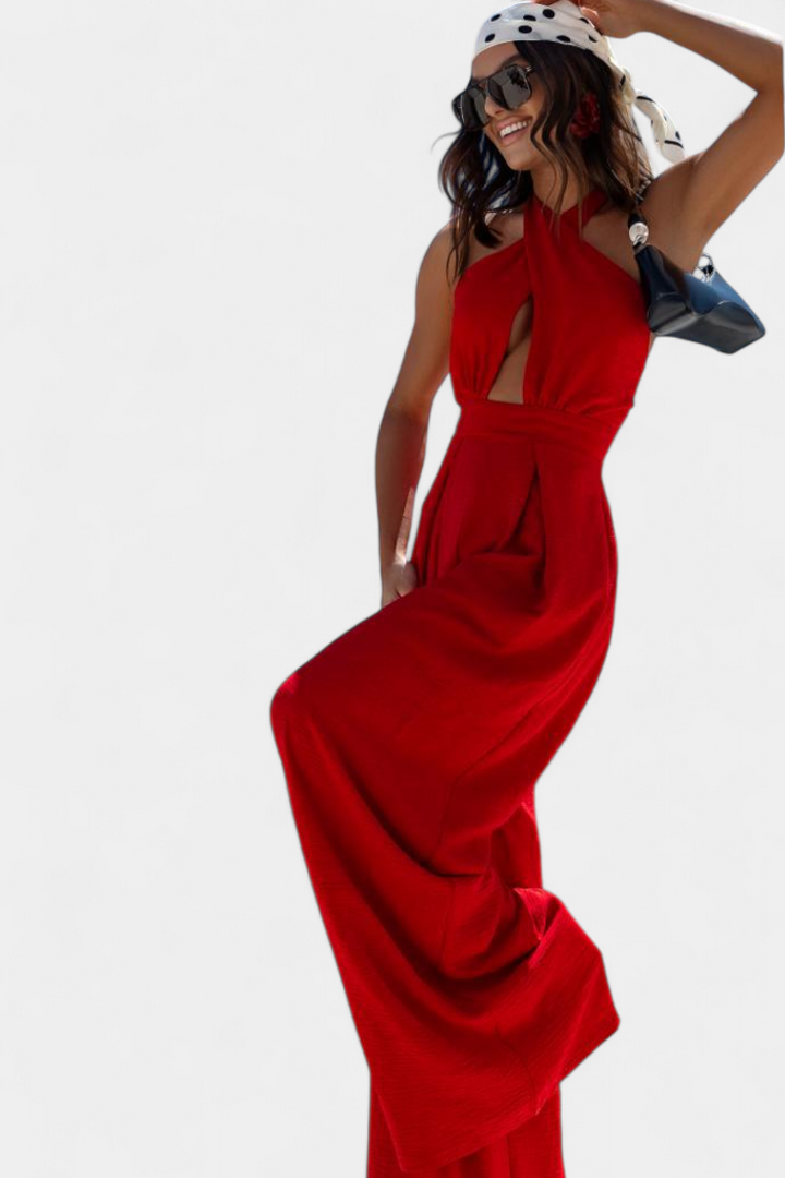 Wide Leg Halter Jumpsuit - Backless Summer Evening Style