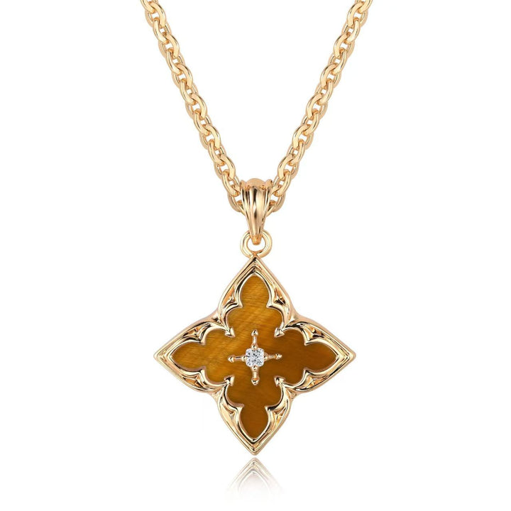 Clover Pendant Necklace | Brown and Gold Charm Necklace