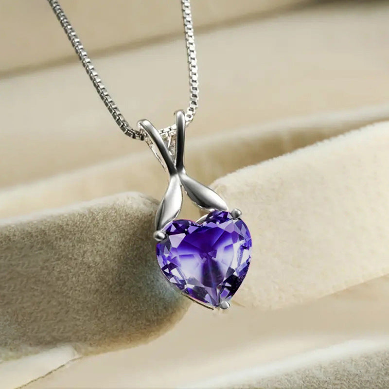 Heart Pendant Necklace in White Gold | Violet Gemstone Jewelry