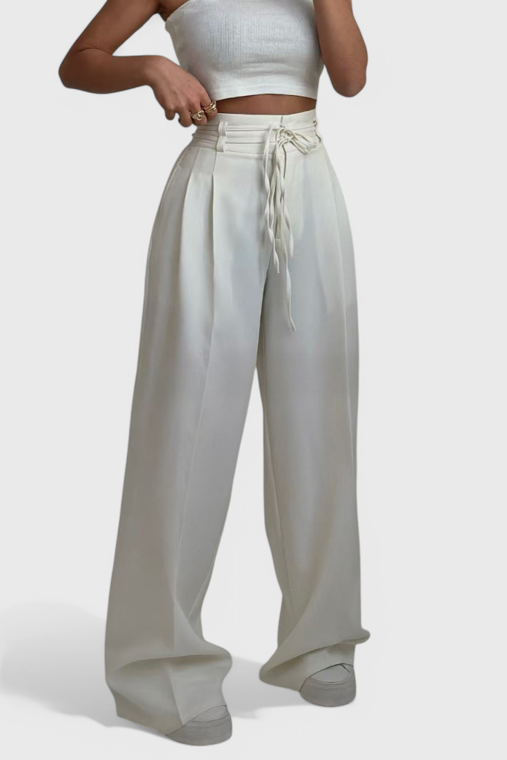 High Waisted Wide Leg Trousers with Cord Detail for Women