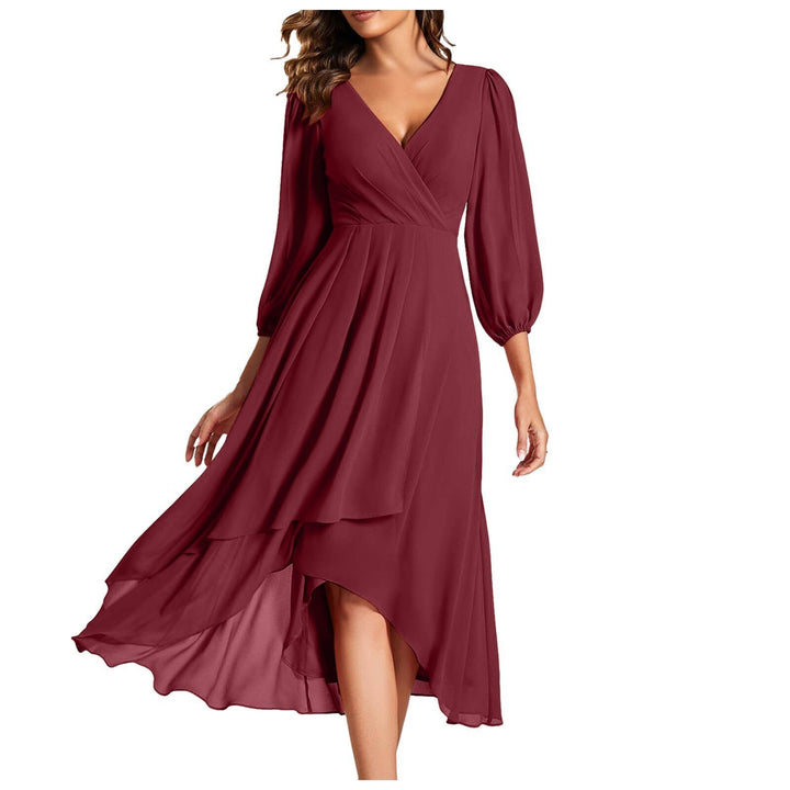 V-Neck Wrap Dress with Long Sleeves for Women