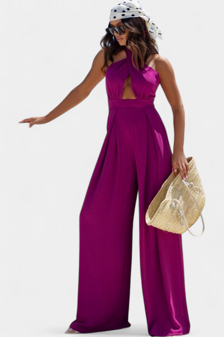 Wide Leg Halter Jumpsuit - Backless Summer Evening Style