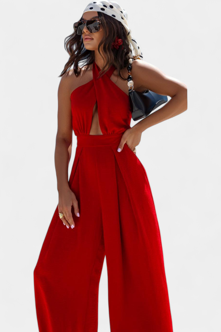 Wide Leg Halter Jumpsuit - Backless Summer Evening Style