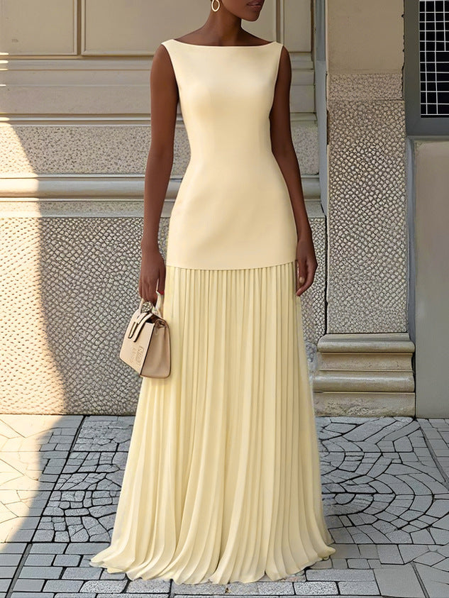 Pleated Maxi Dress for Women - Elegant Floor Length Dress