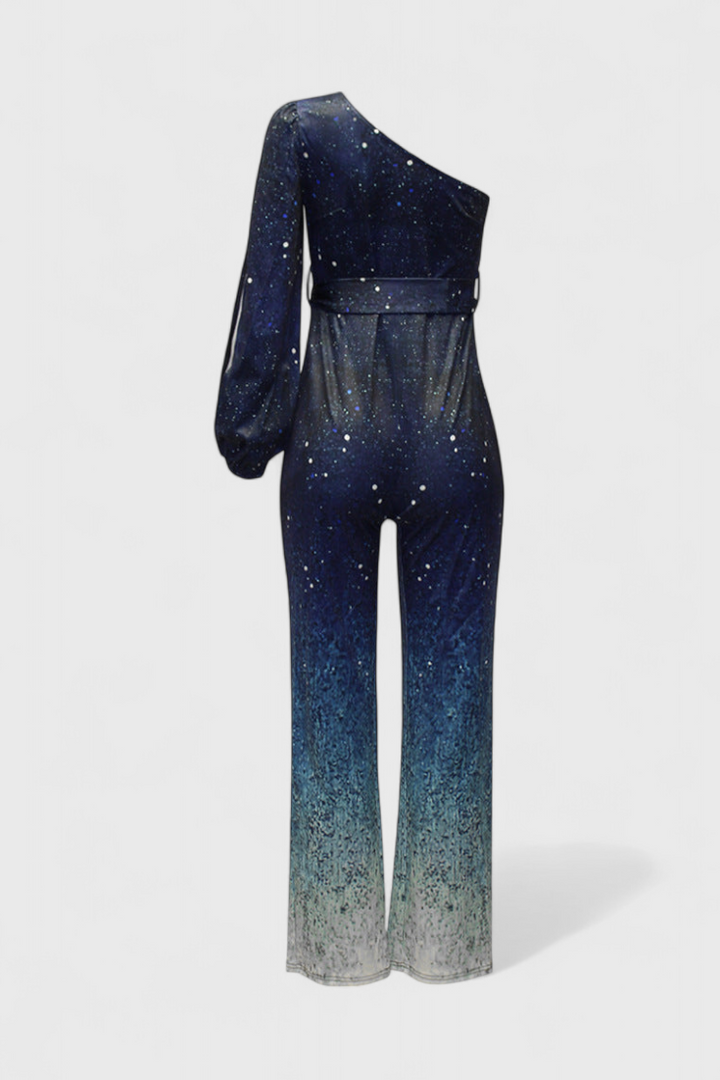 Asymmetrical Sequin Jumpsuit Wide Leg One Shoulder Formal