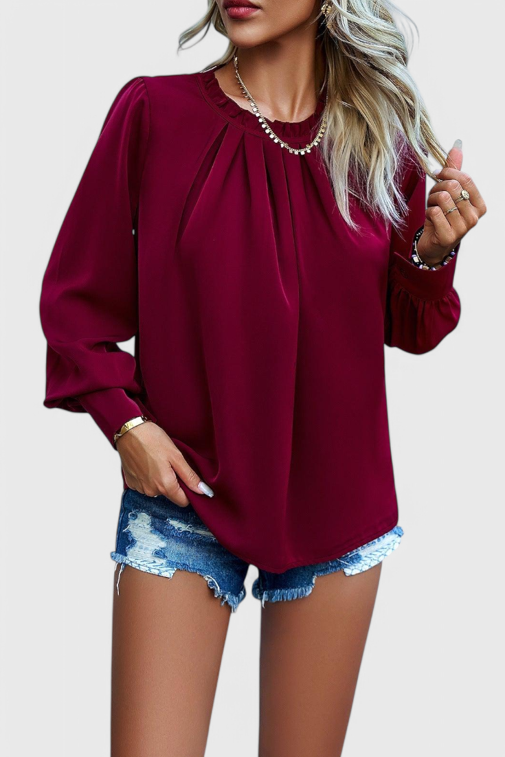 Lace Collar Polka Dot Blouse with Long Sleeves for Women