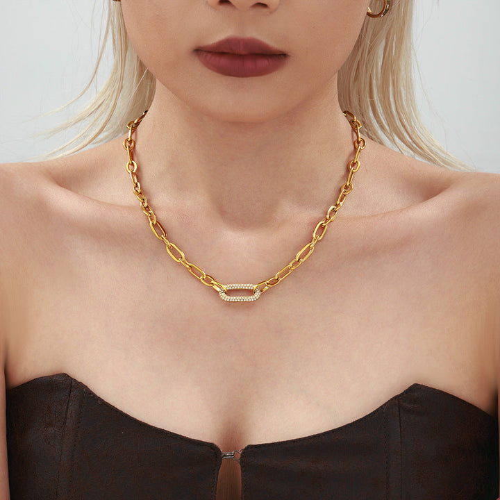 Gold Chain Link Jewelry Set | Chunky Pave Necklace and Bracelet