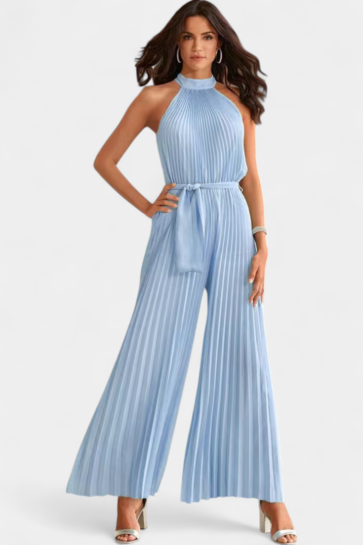 Halter Neck Pleated Palazzo Jumpsuit for Women