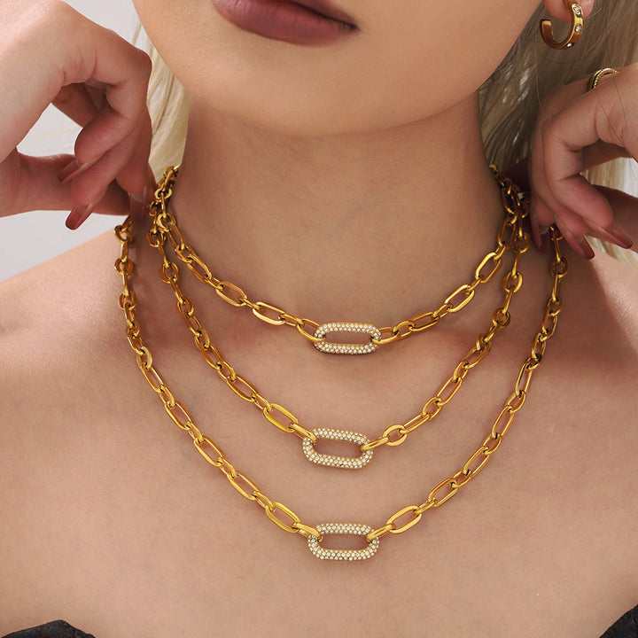 Gold Chain Link Jewelry Set | Chunky Pave Necklace and Bracelet