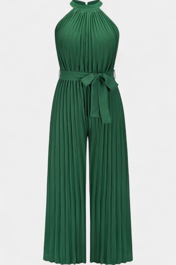 Halter Neck Pleated Palazzo Jumpsuit for Women