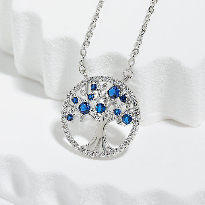 Tree of Life Necklace White Gold with Sapphire Accent