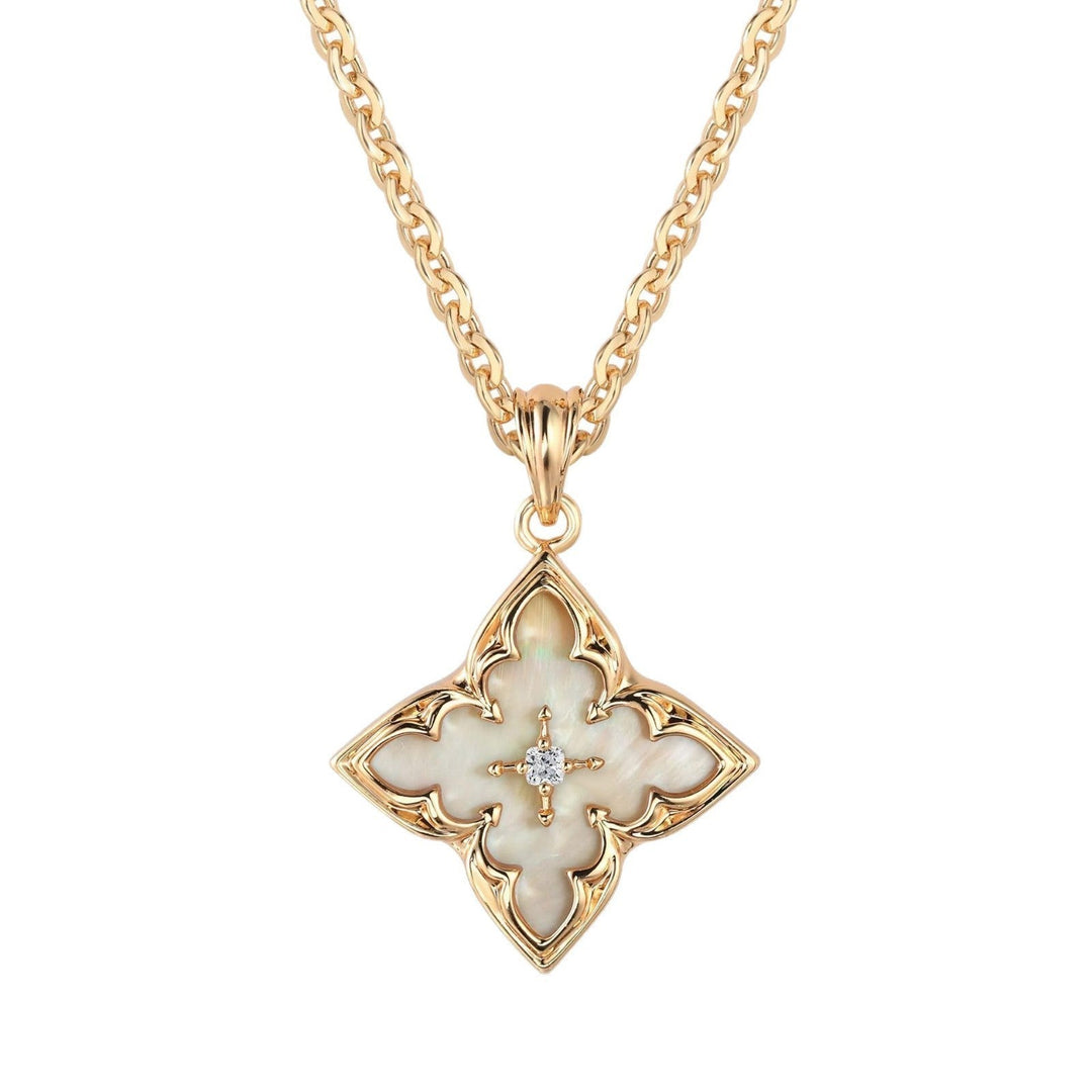 Clover Pendant Necklace in Gold with Blue Enamel Detail