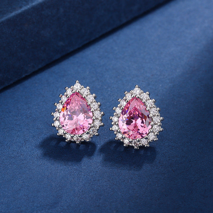 Teardrop Earrings and Necklace Set Pink White Gold Jewelry