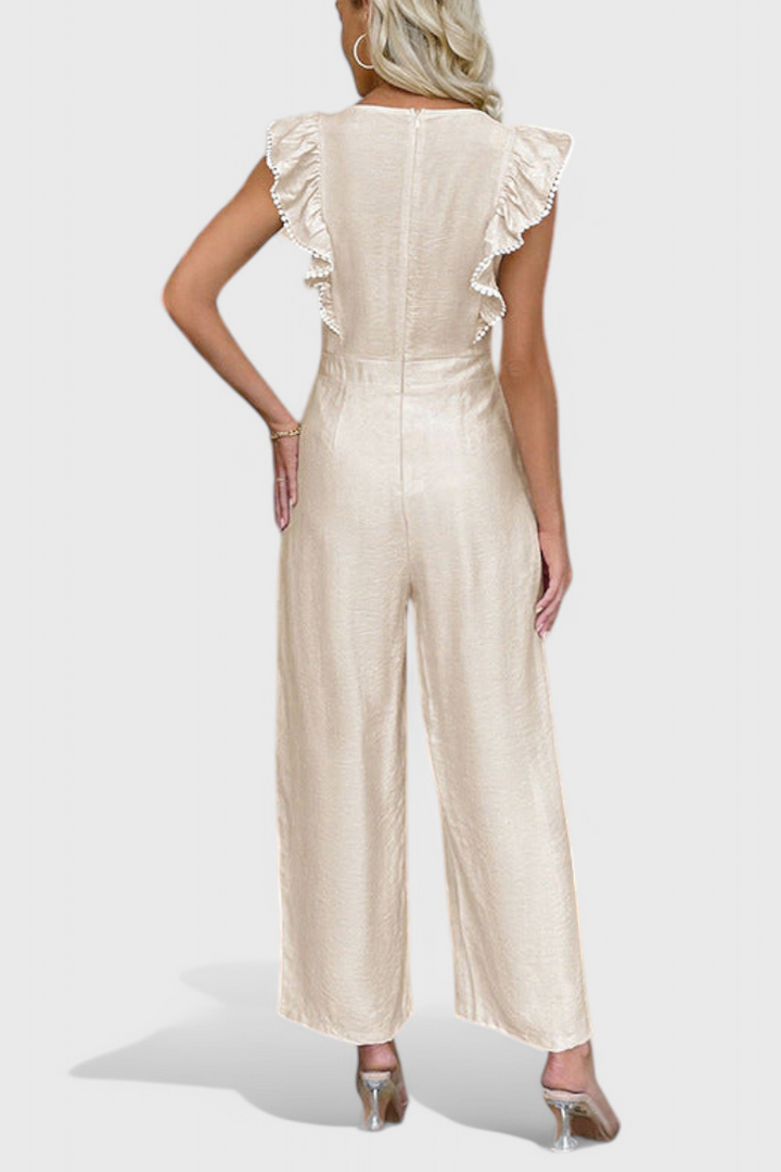 Linen Jumpsuit with Ruffled Sleeves and High Waisted Fit