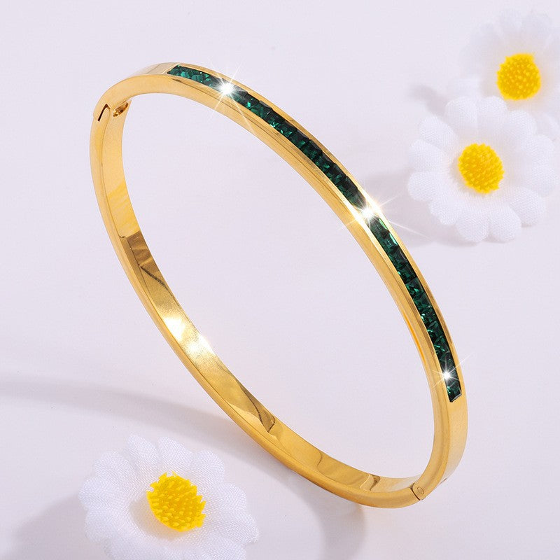 Gold Chain Bracelet with Green Stone Accent for Women