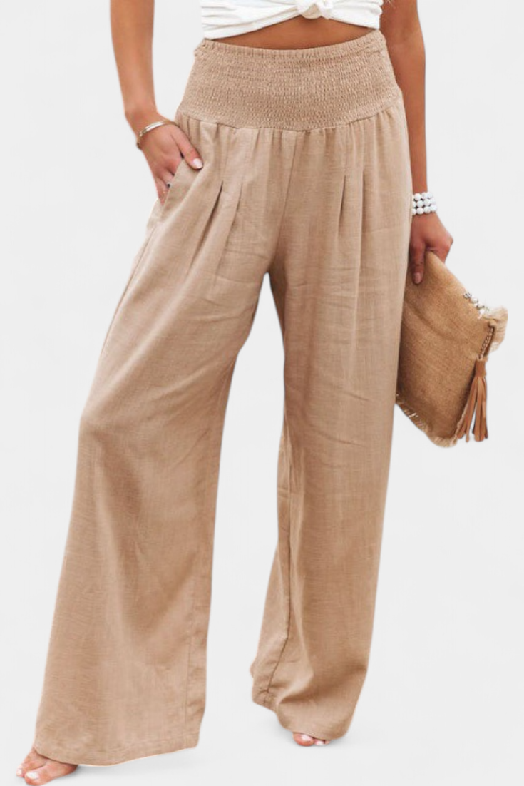 Linen Cotton Pants Women Relaxed Fit High Waist Trousers