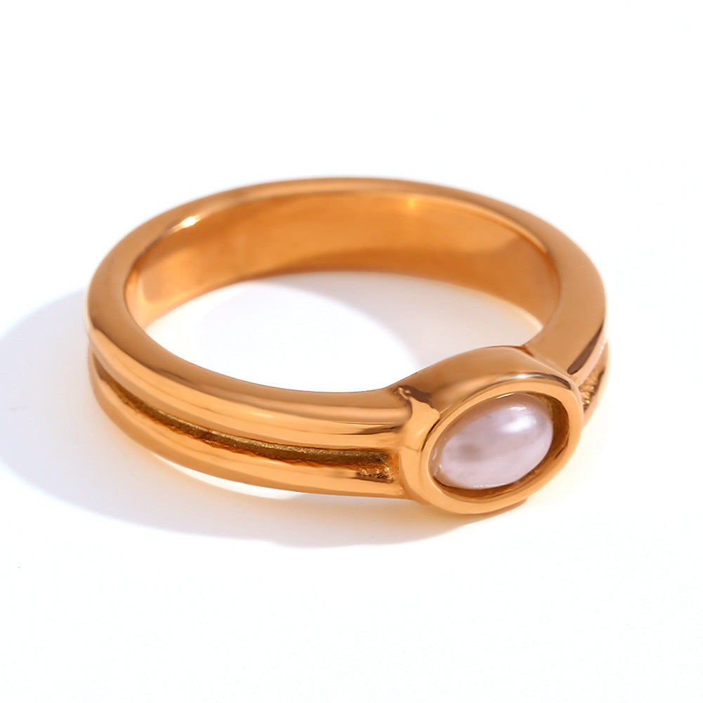 Pearl Ring Gold Dainty Stackable Band for Women