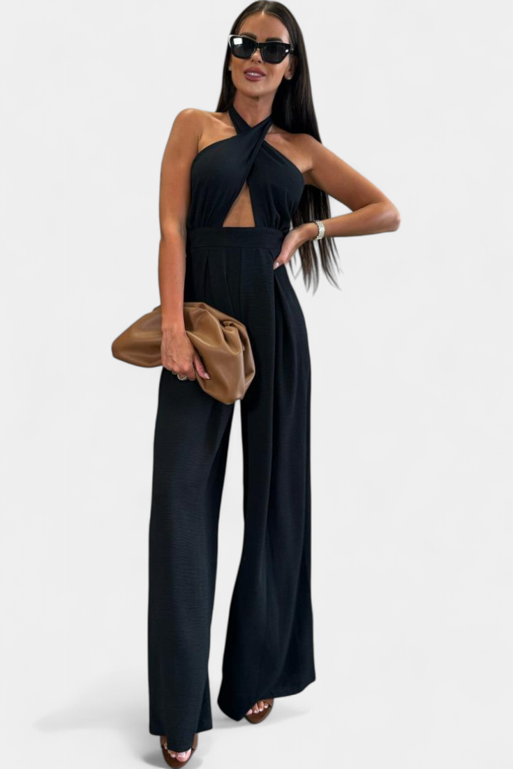 Wide Leg Halter Jumpsuit - Backless Summer Evening Style