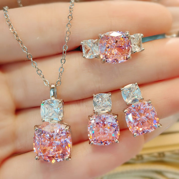 White Gold Jewelry Set - Elegant Rosetta Necklace and Earring Set