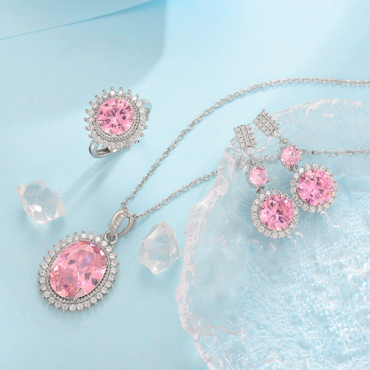 Blue Jewelry Set White Gold Finish | Elegant Necklace Earring Set