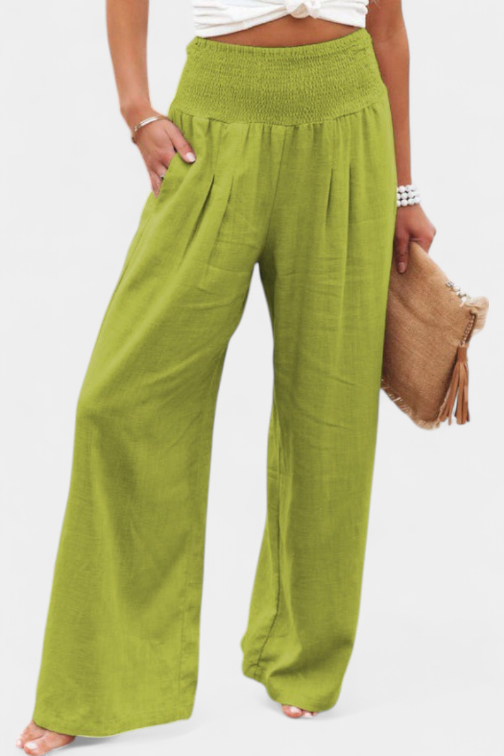 Linen Cotton Pants Women Relaxed Fit High Waist Trousers