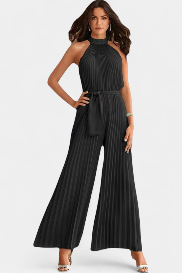 Halter Neck Pleated Palazzo Jumpsuit for Women