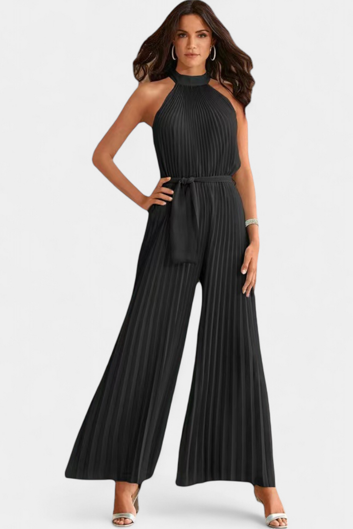 Halter Neck Pleated Palazzo Jumpsuit for Women