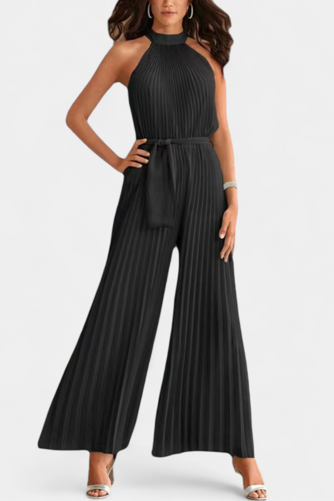 Halter Neck Pleated Palazzo Jumpsuit for Women