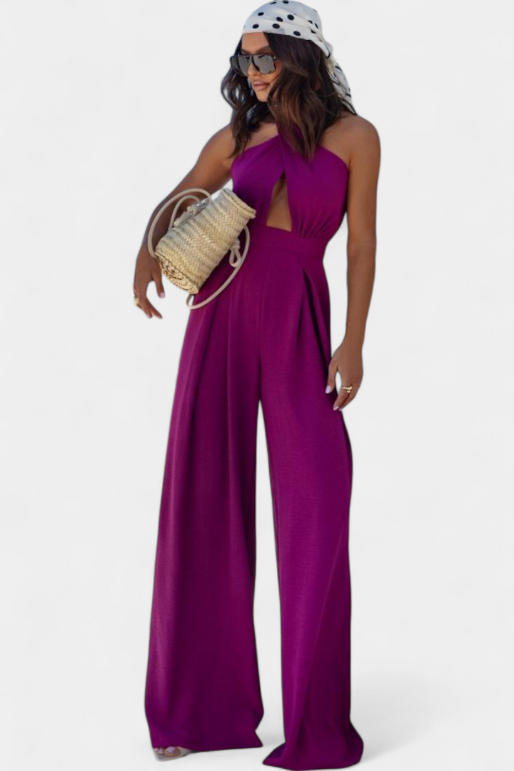 Wide Leg Halter Jumpsuit - Backless Summer Evening Style