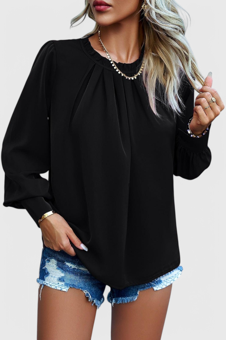Lace Collar Polka Dot Blouse with Long Sleeves for Women