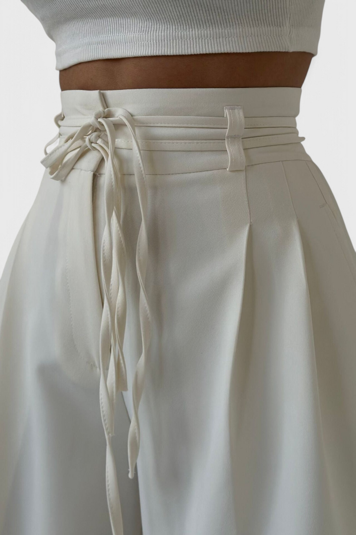 High Waisted Wide Leg Trousers with Cord Detail for Women