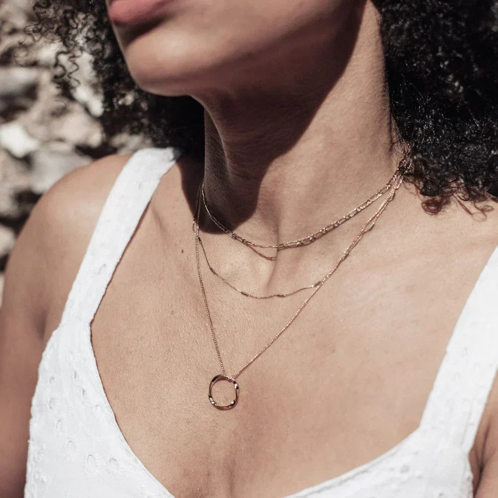Gold Circle Necklace Three Row Layered Delicate Statement Jewelry