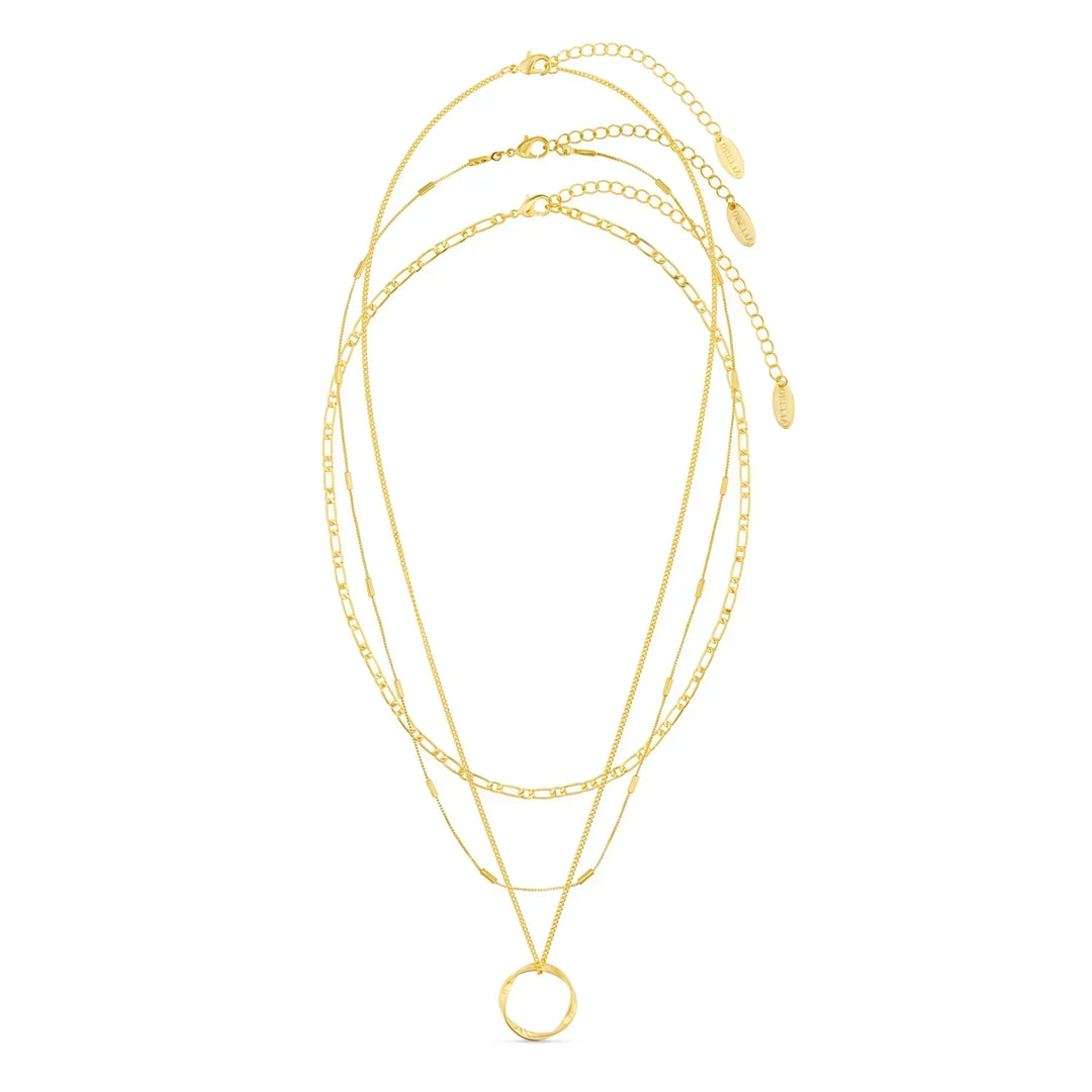 Open Circle Necklace Three Row White Gold Layered Pendant