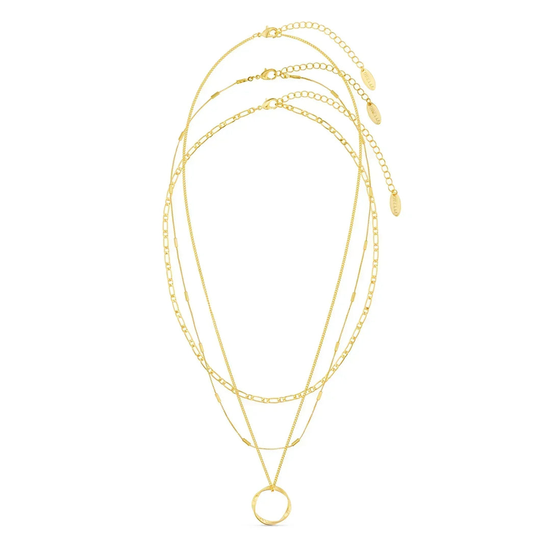 Gold Circle Necklace Three Row Layered Delicate Statement Jewelry