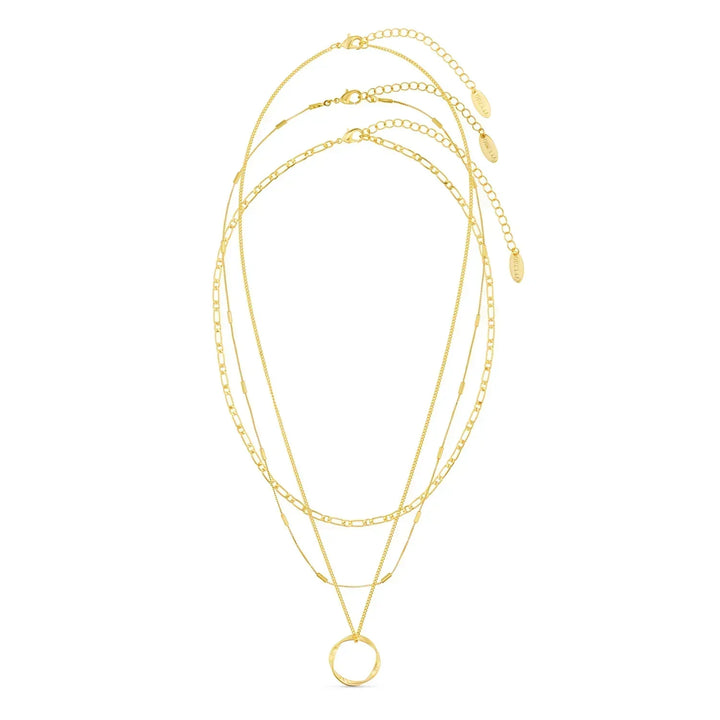 Gold Circle Necklace Three Row Layered Delicate Statement Jewelry