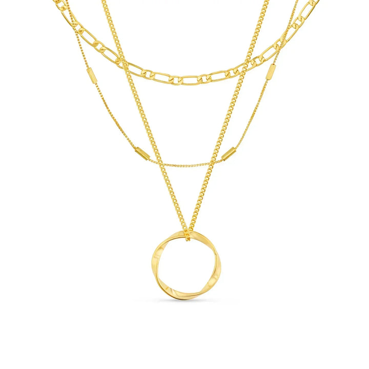 Gold Circle Necklace Three Row Layered Delicate Statement Jewelry
