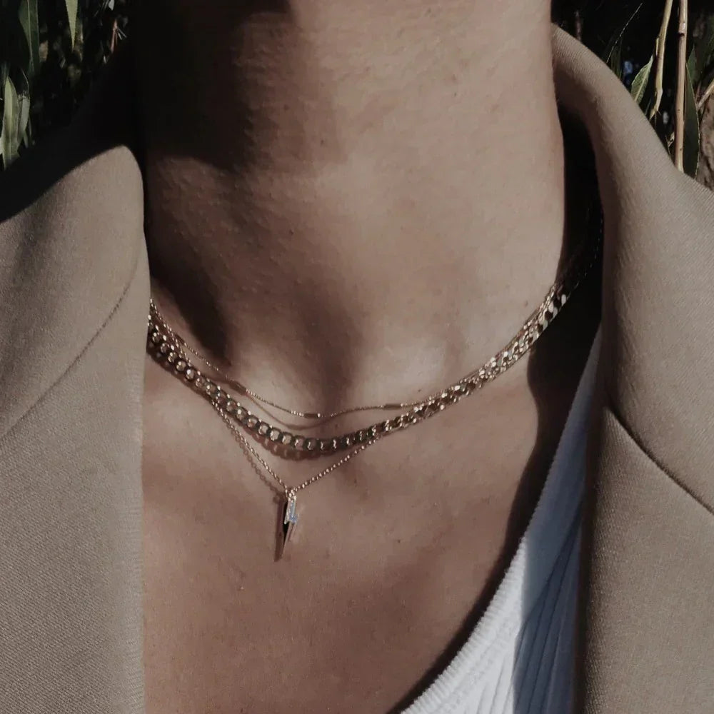 Gold Flat Link Curb Chain Necklace - Layering Statement Piece
