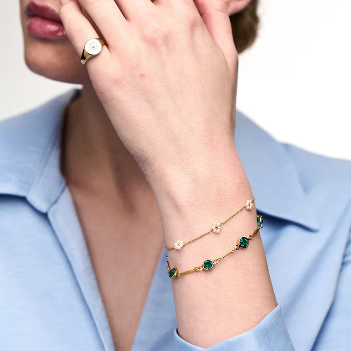 Gold Link Chain Bracelet with Emerald Accent
