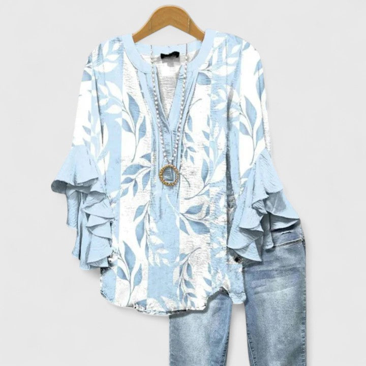 Ruffle Sleeve Blouse for Women - Elegant Printed Top