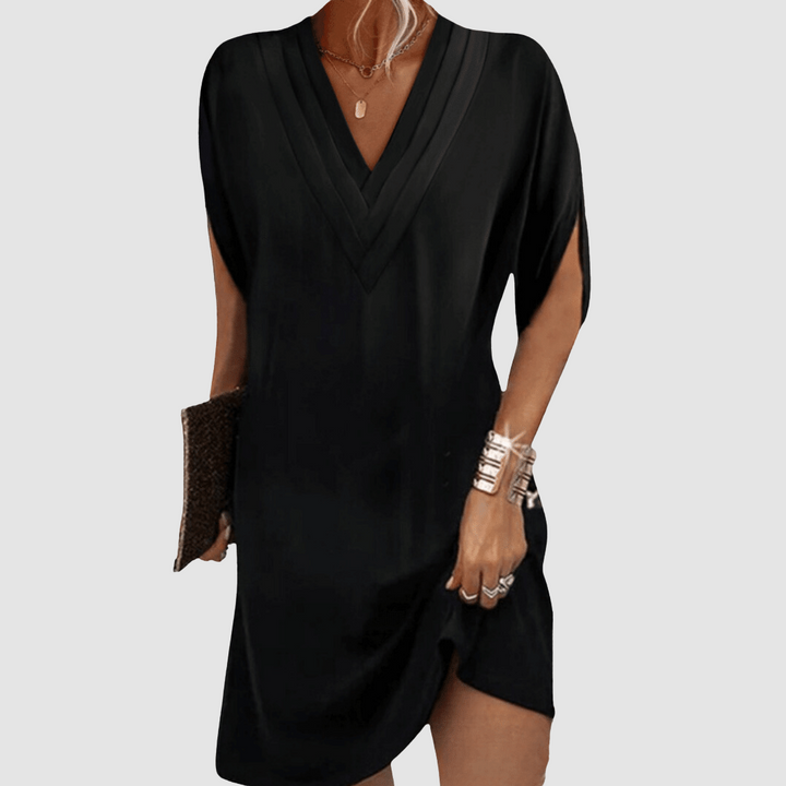 V-Neck Midi Dress with Half Sleeves for Women