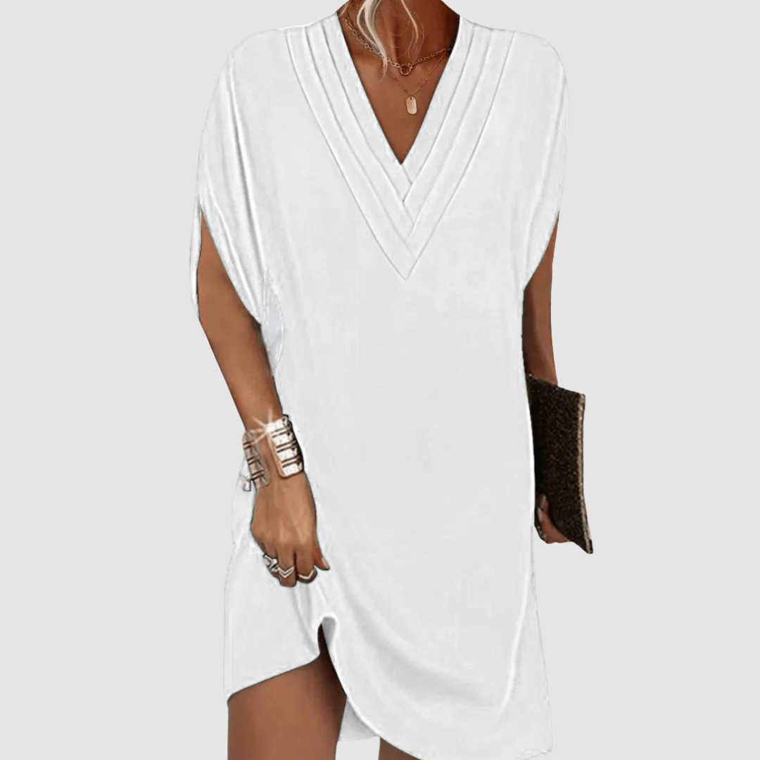 V-Neck Midi Dress with Half Sleeves for Women