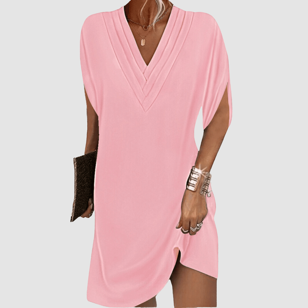 V-Neck Midi Dress with Half Sleeves for Women