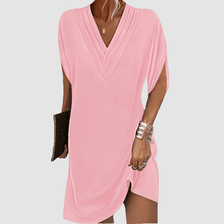 V-Neck Midi Dress with Half Sleeves for Women