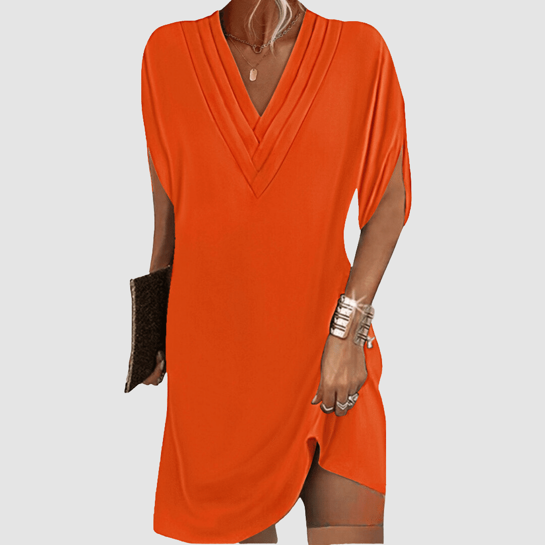 V-Neck Midi Dress with Half Sleeves for Women