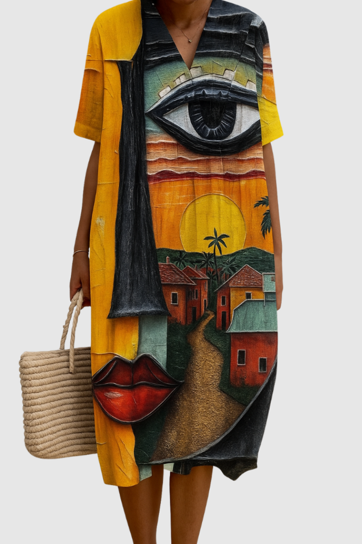 Artistic Print Dress for Women - Lightweight Relaxed Fit