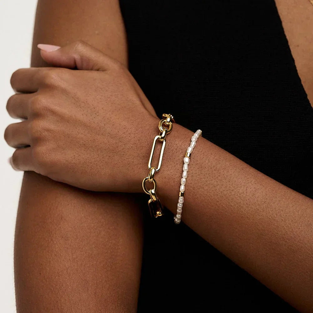 White Gold T-Bar Bracelet | Elegant Chain Link Bracelet