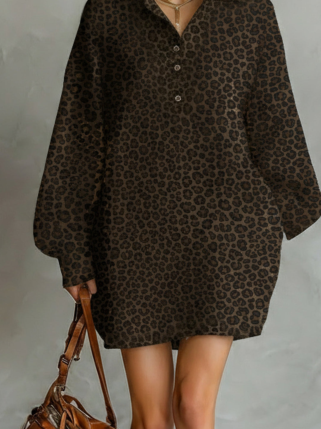 Leopard Print Midi Dress with Long Sleeves