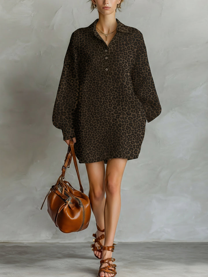Leopard Print Midi Dress with Long Sleeves
